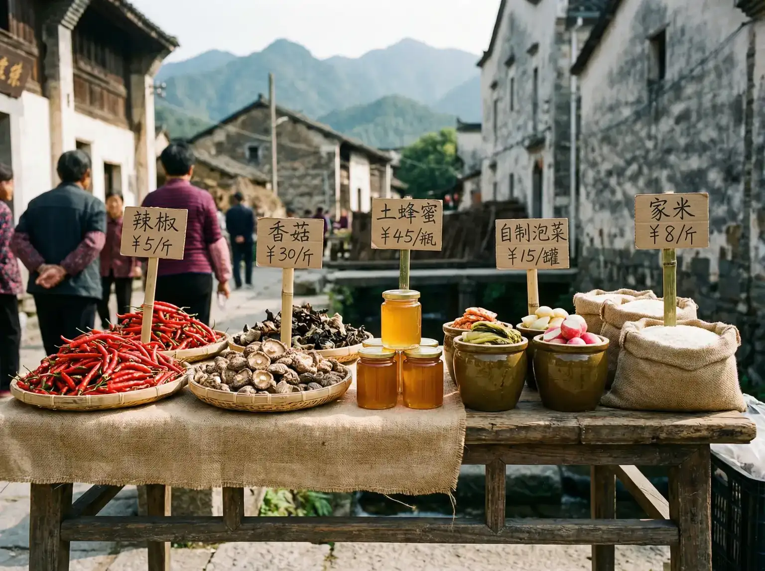 乡村集市上的辣椒香菇蜂蜜等土特产 - 强迫臣服 农产品